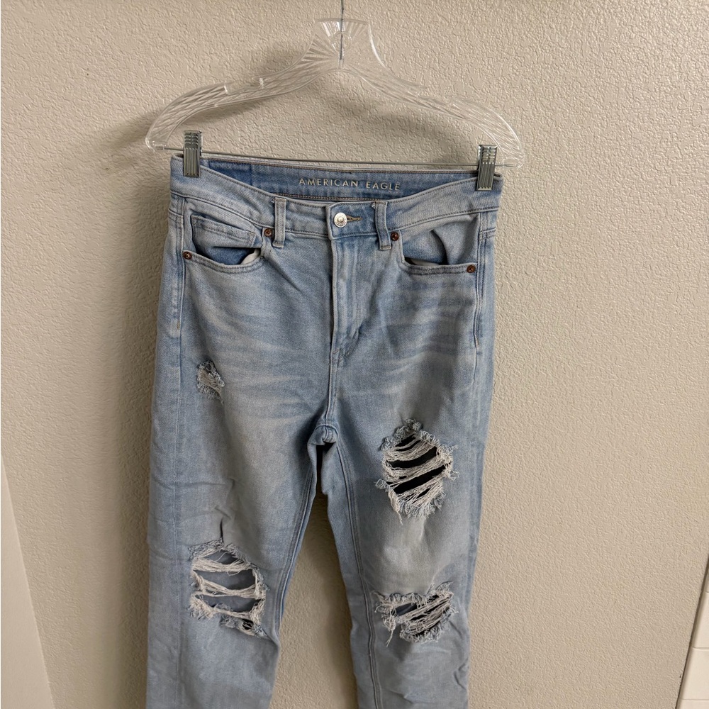 American Eagle Outfitters Sky Blue Ripped High Rise Jeans